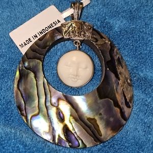 Abalone & Princess Face Pendant, 925 silver, slight dent on back*See pictures